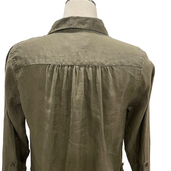 Olive Green Long-Sleeve Tunic Boho Pocket Trim V-Neck Lightweight Comfy Sz S - Picture 10 of 11